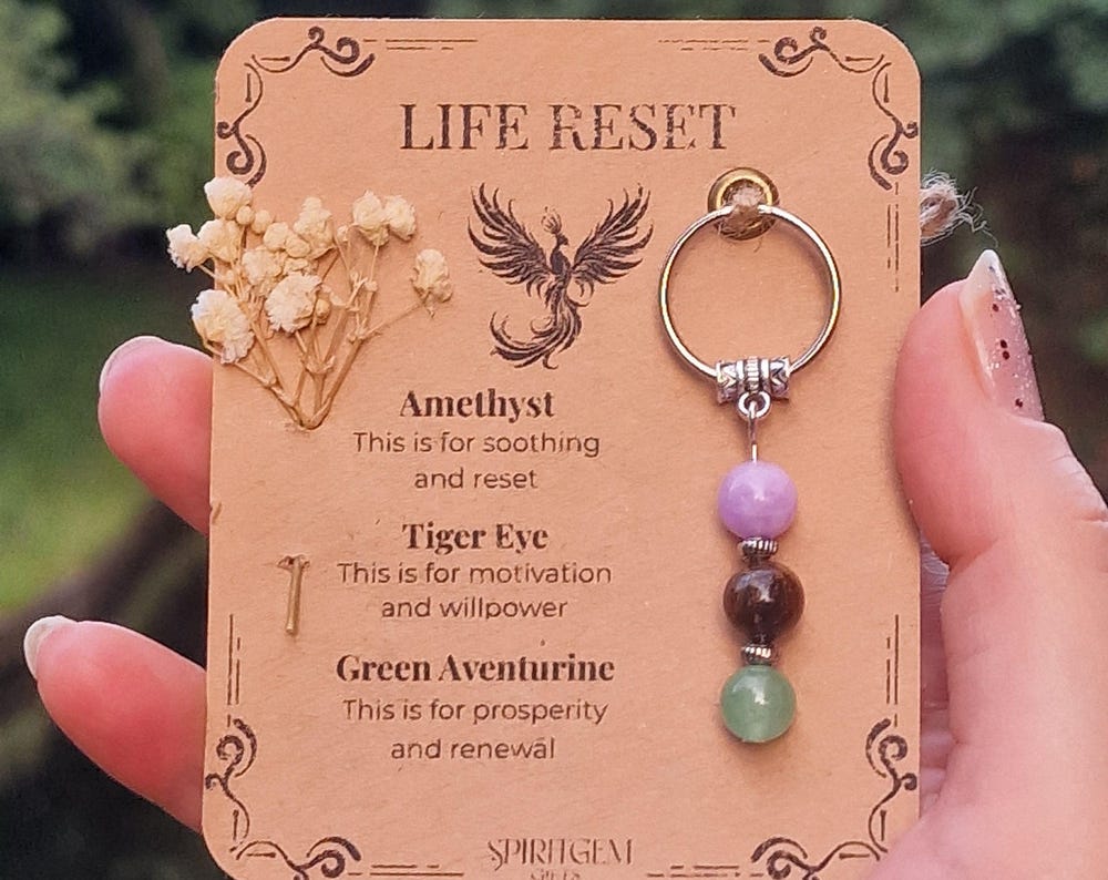 Life Reset Crystal Keyring Minimalist Handmade Gift