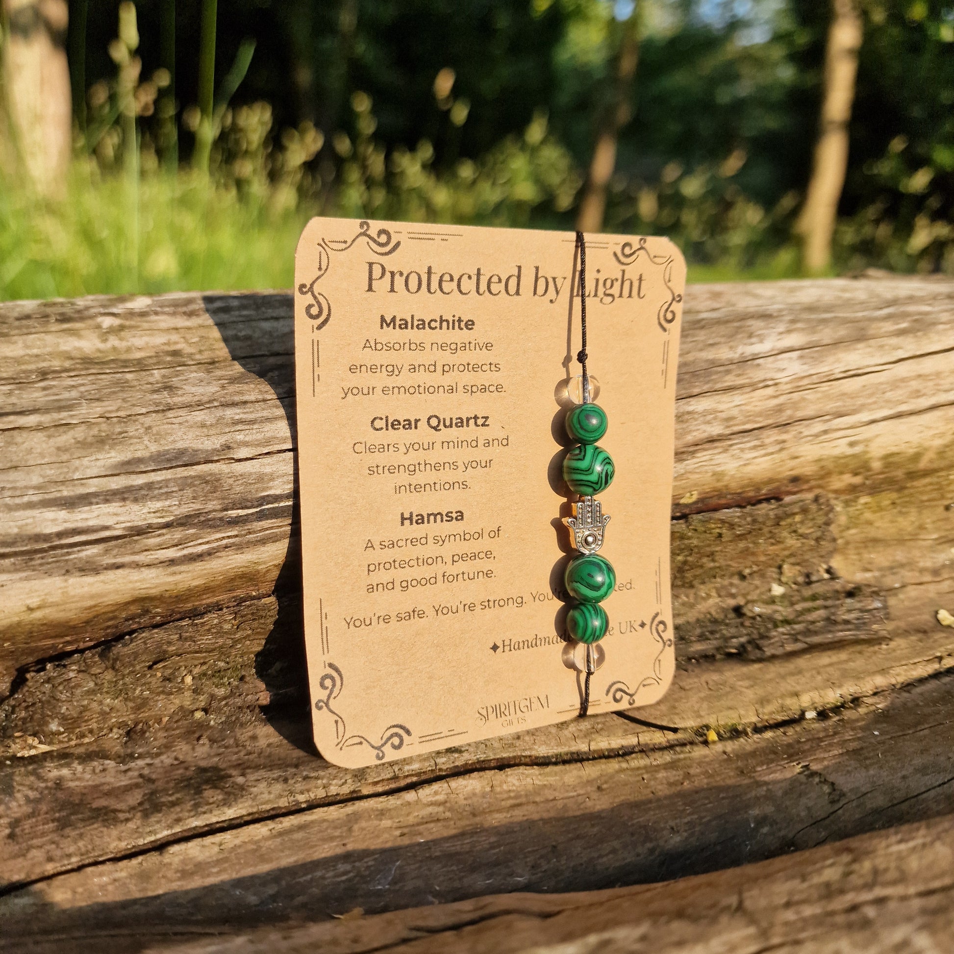 Protected by Light | Malachite and Hamsa Crystal Bracelet for Strength and Peace