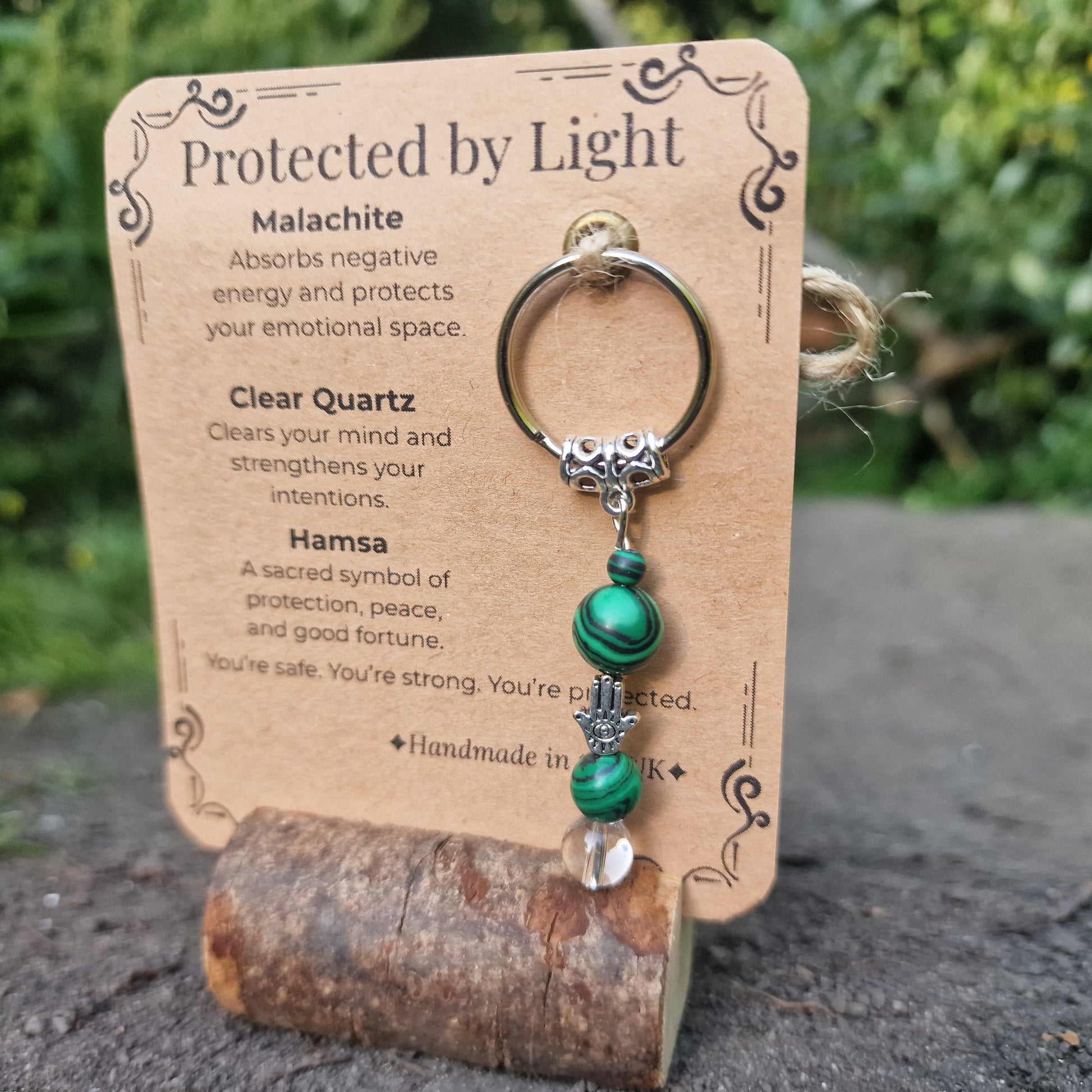 Protected by Light Crystal Keyring – Hamsa Protection