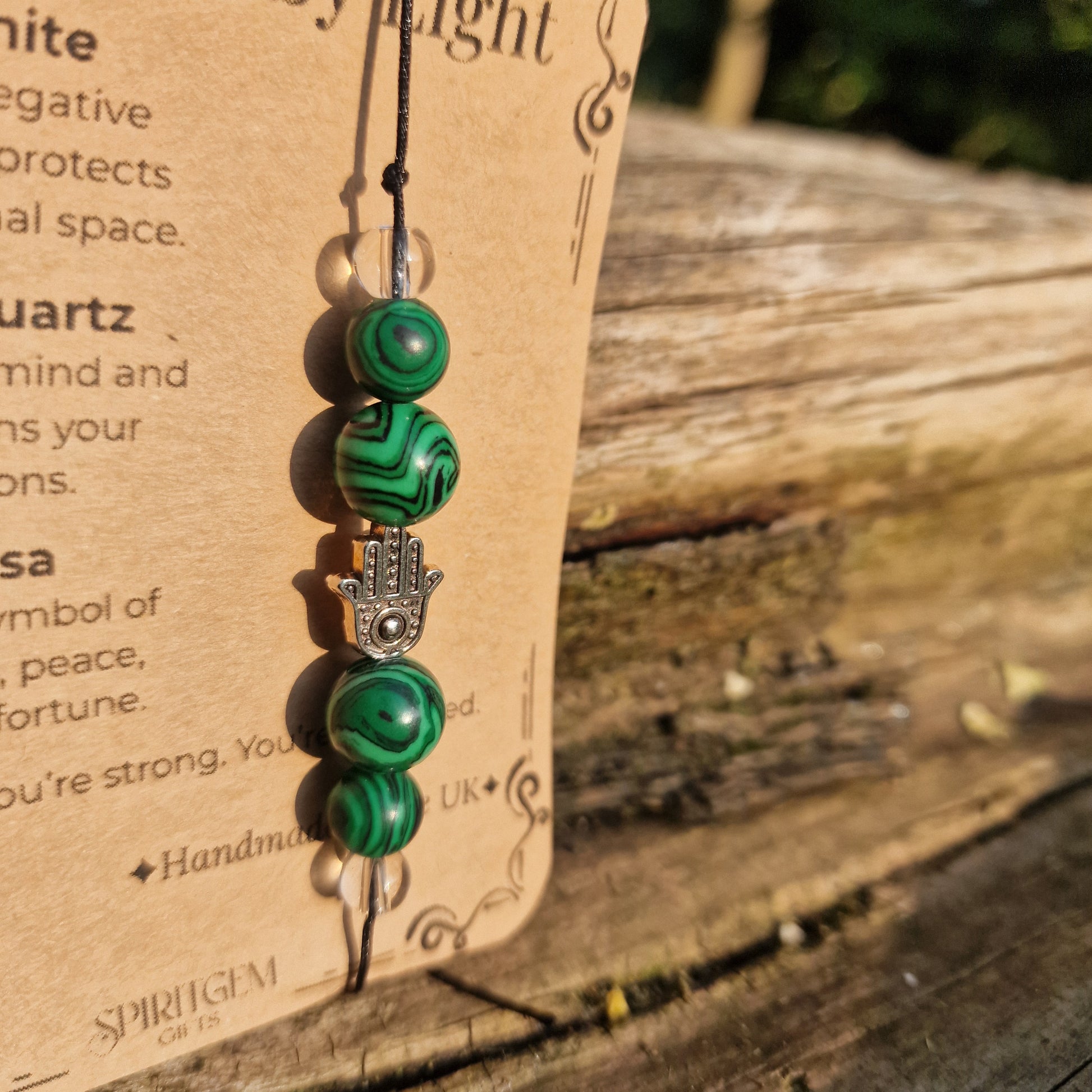Protected by Light | Malachite and Hamsa Crystal Bracelet for Strength and Peace