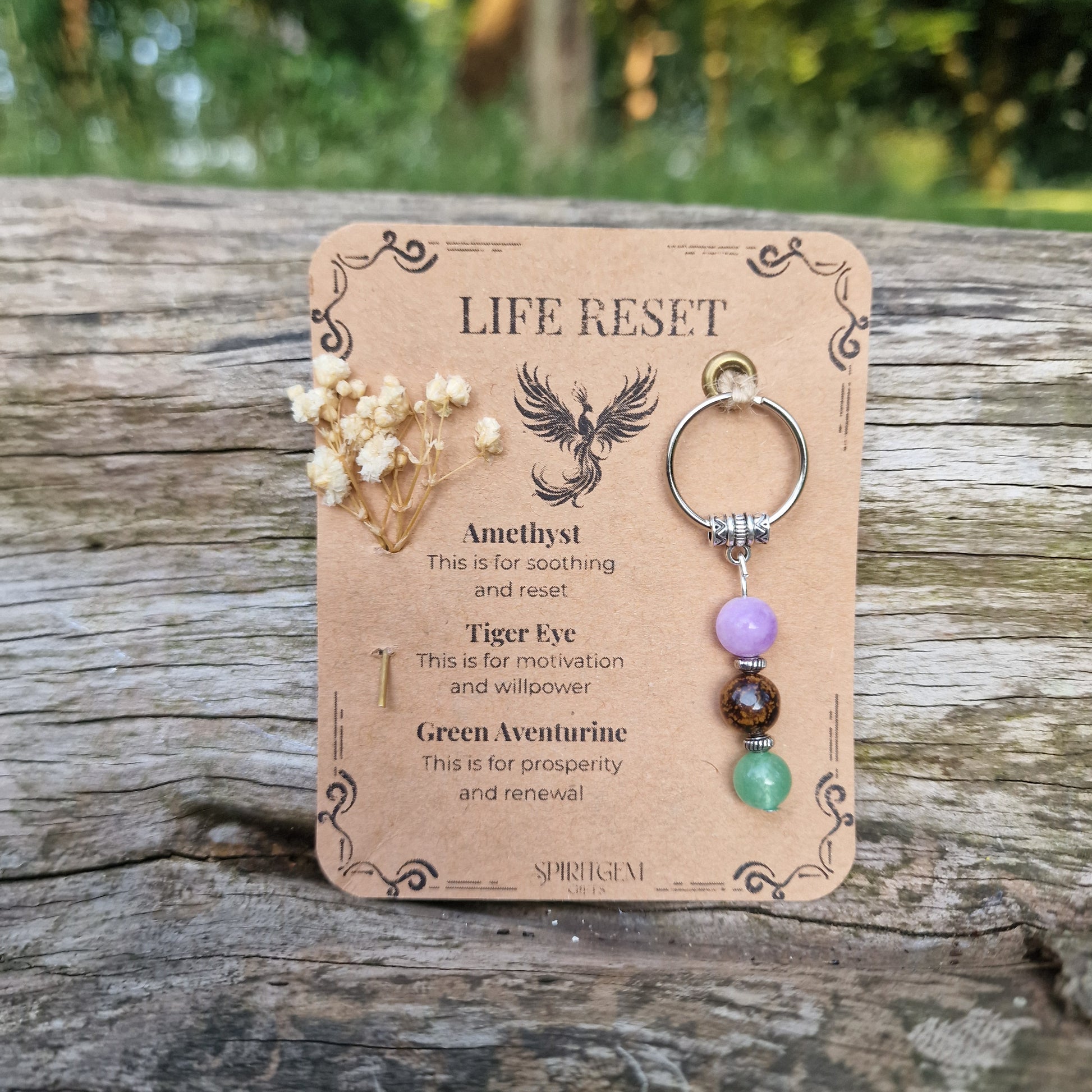Life Reset Crystal Keyring Minimalist Handmade Gift