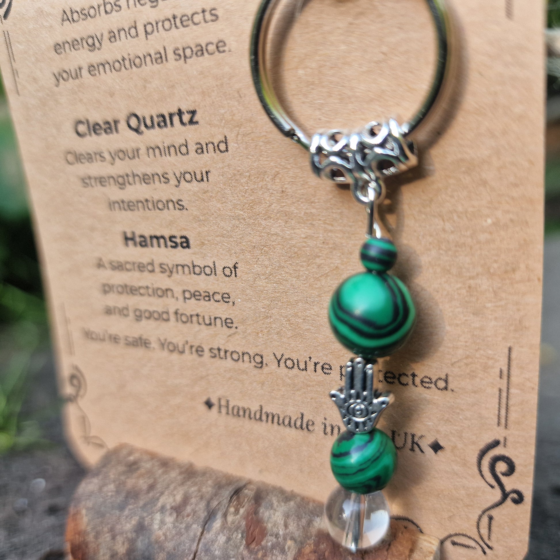 Protected by Light Crystal Keyring – Hamsa Protection