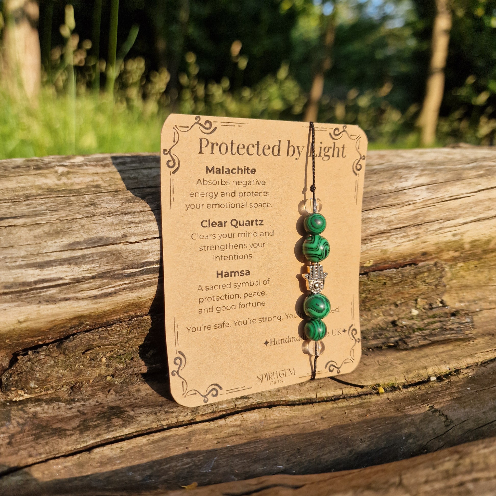 Protected by Light | Malachite and Hamsa Crystal Bracelet for Strength and Peace