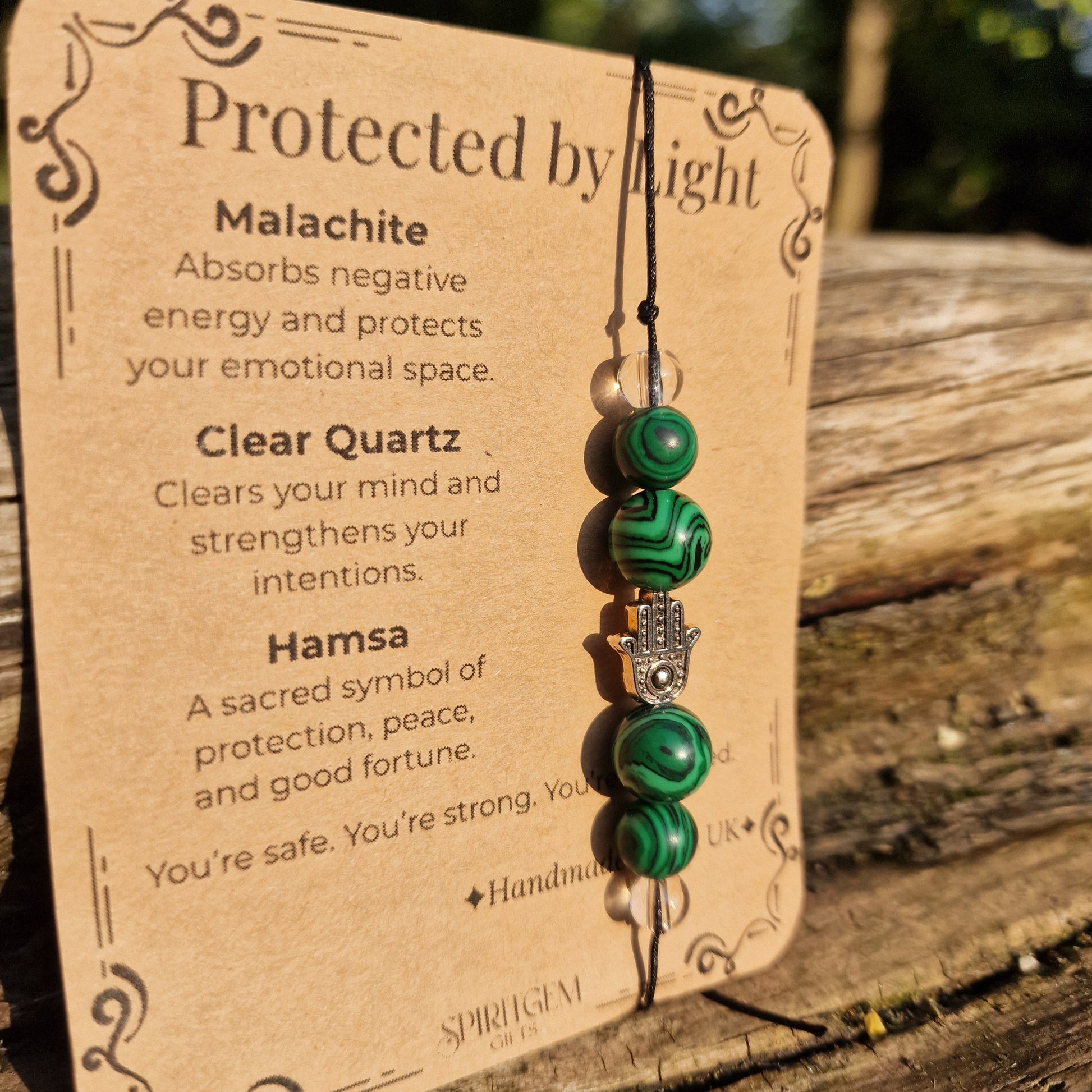 Protected by Light | Malachite and Hamsa Crystal Bracelet for Strength and Peace