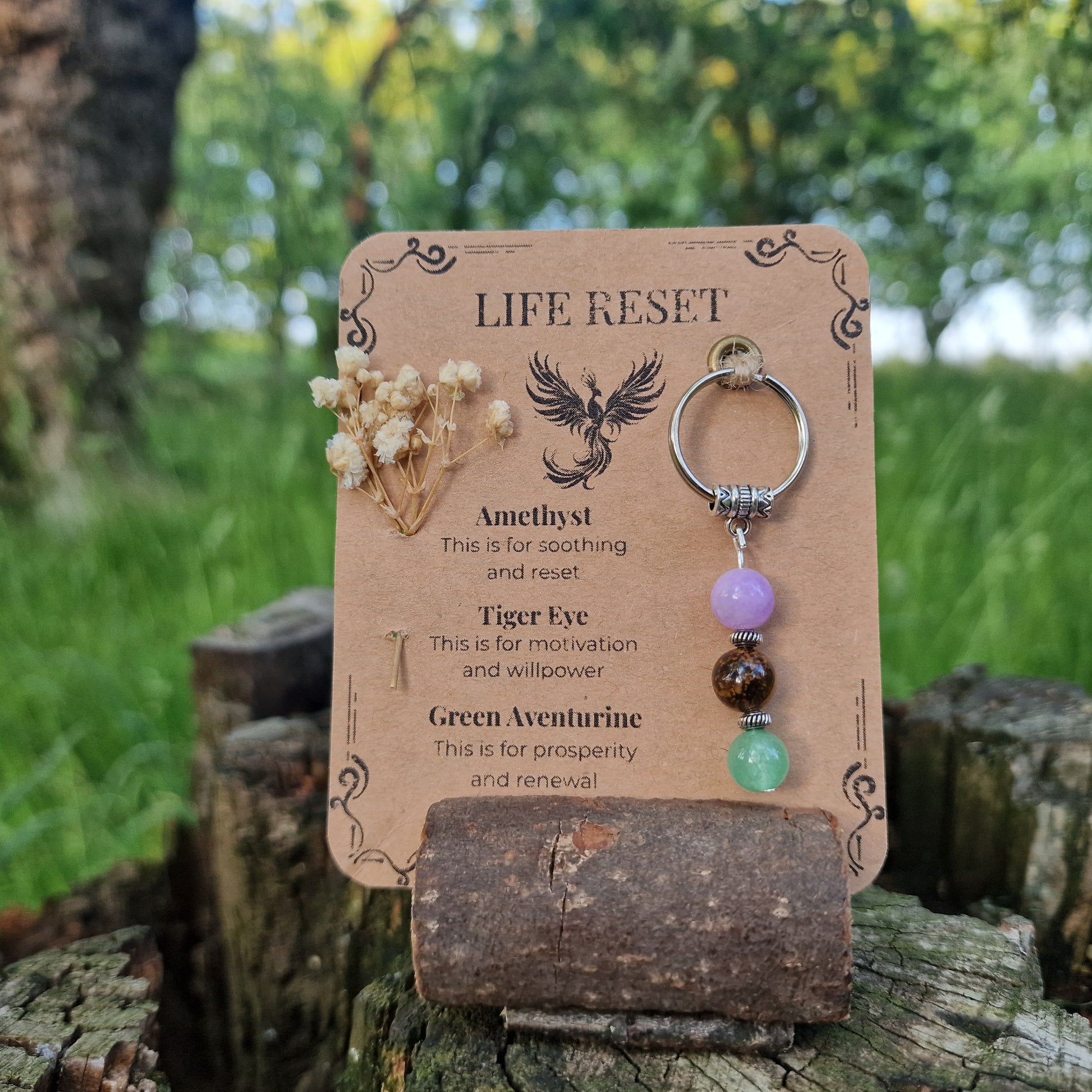 Life Reset Crystal Keyring Minimalist Handmade Gift