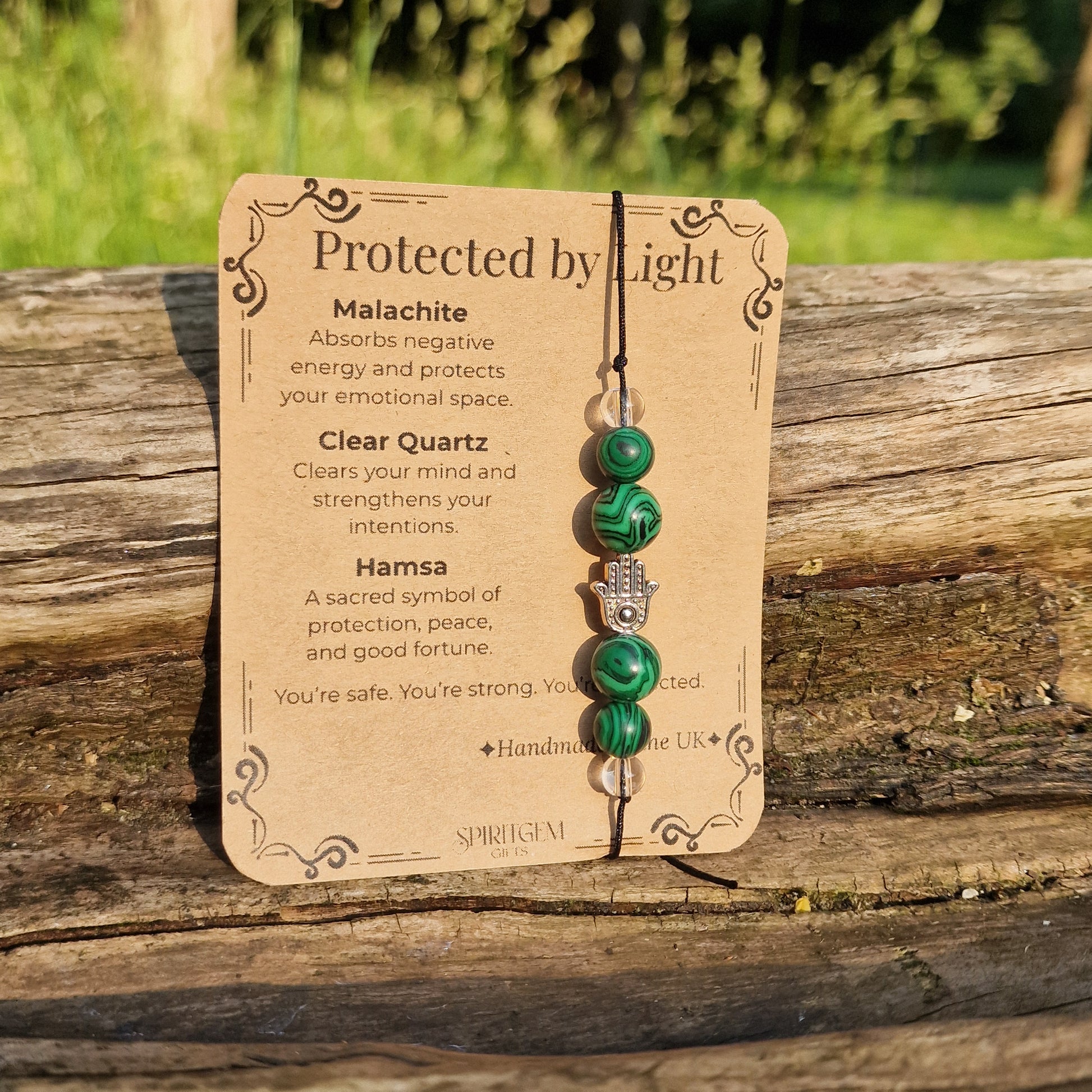 Protected by Light | Malachite and Hamsa Crystal Bracelet for Strength and Peace